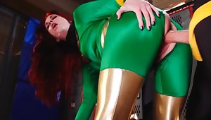 Ruinous redhead girl is fucked through a hole on her costume